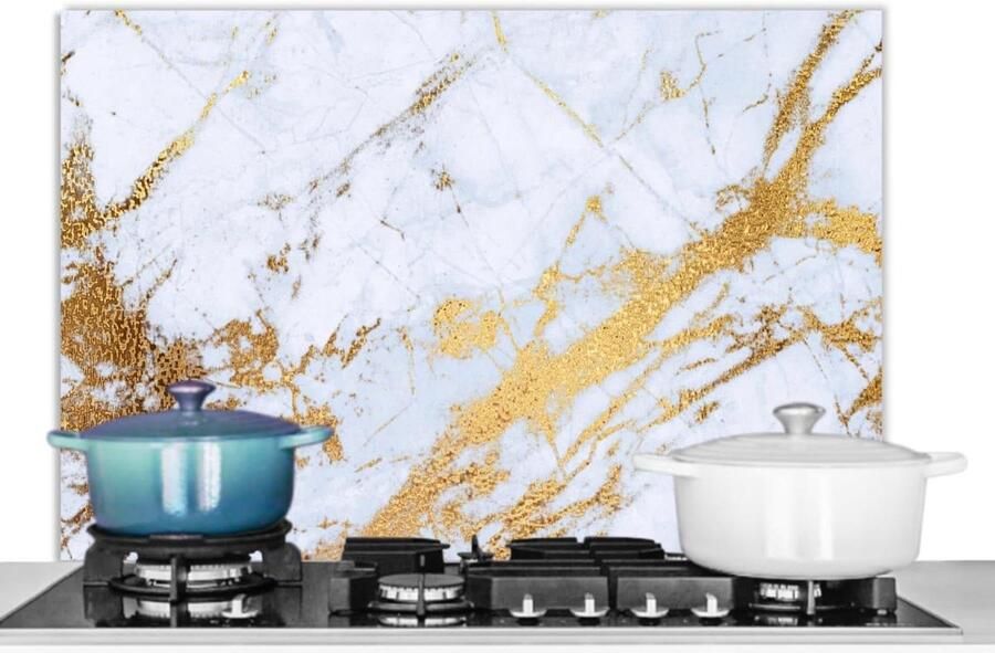 Spatwand Keuken Achterwand Kookplaat Keuken Beschermen Hittebestendig Aluminium 80x55cm Marmer Goud Wit