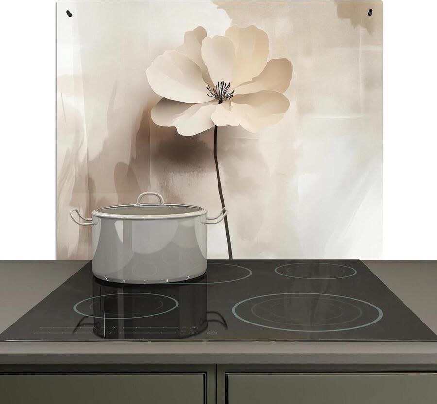 Spatwand Keuken Beschermer Wand Koken en Beschermen 2-in-1 Functie 51.6x57.6 cm Bloem Beige - Foto 1