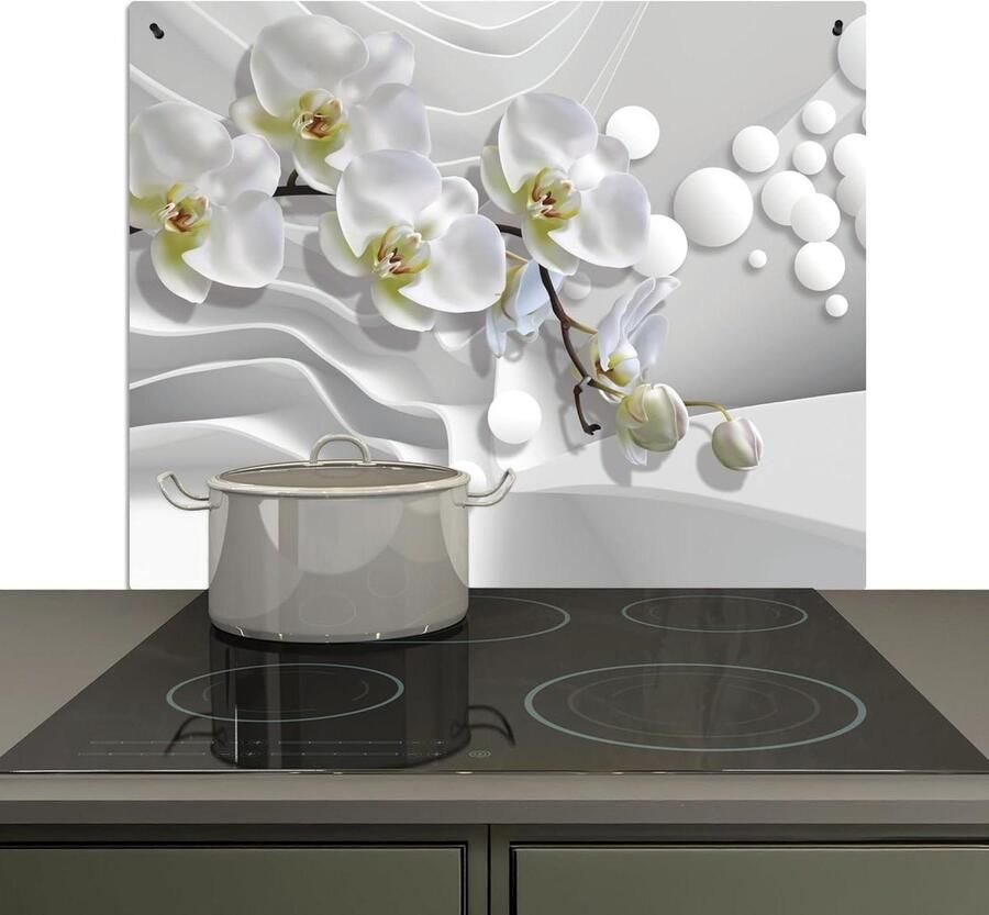Spatwand Keuken Kookplaat Beschermer Keukenwand Beschermen 2-in-1 Functie 52x60 cm Wit Bloemen