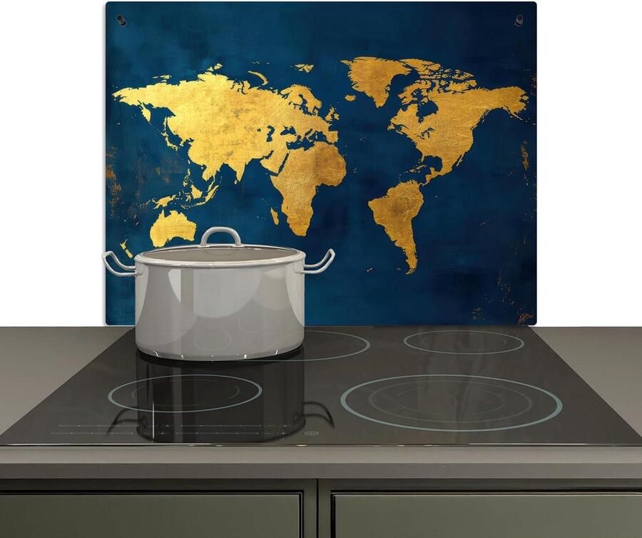 Spatwand Keuken Kookplaat Beschermer Keukenwand Beschermen 2-in-1 Functie 52x71 cm Wereldkaart Goud