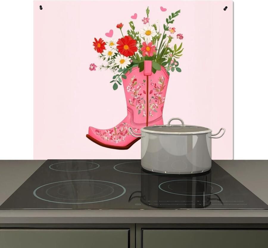 Spatwand Keuken Kookplaat Beschermer Koken en Beschermen 2-in-1 Functie 52x59cm Cowboy Boots Pink