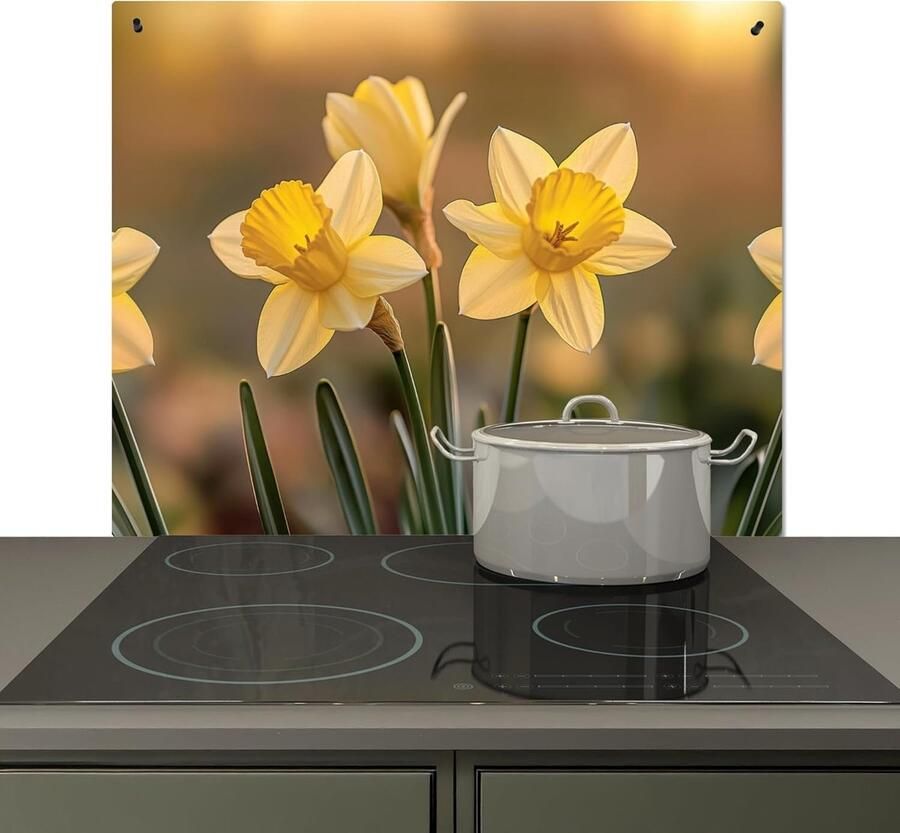 Spatwand Keuken Kookplaat Beschermer Muur Beschermen Hittebestendig Aluminium 52x65 cm Bloemen Geel