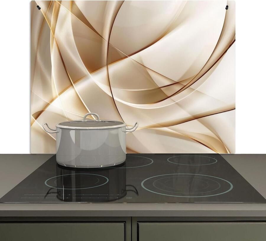 Spatwand Keuken Kookplaat Beschermer Wand Beschermen 2-in-1 Functie 51.5x76 cm Goud Abstract Beige
