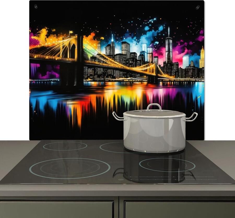 Spatwand Keuken Muur Beschermer Koken en Reinigen 2-in-1 Functie 52x60 cm Skyline Brug