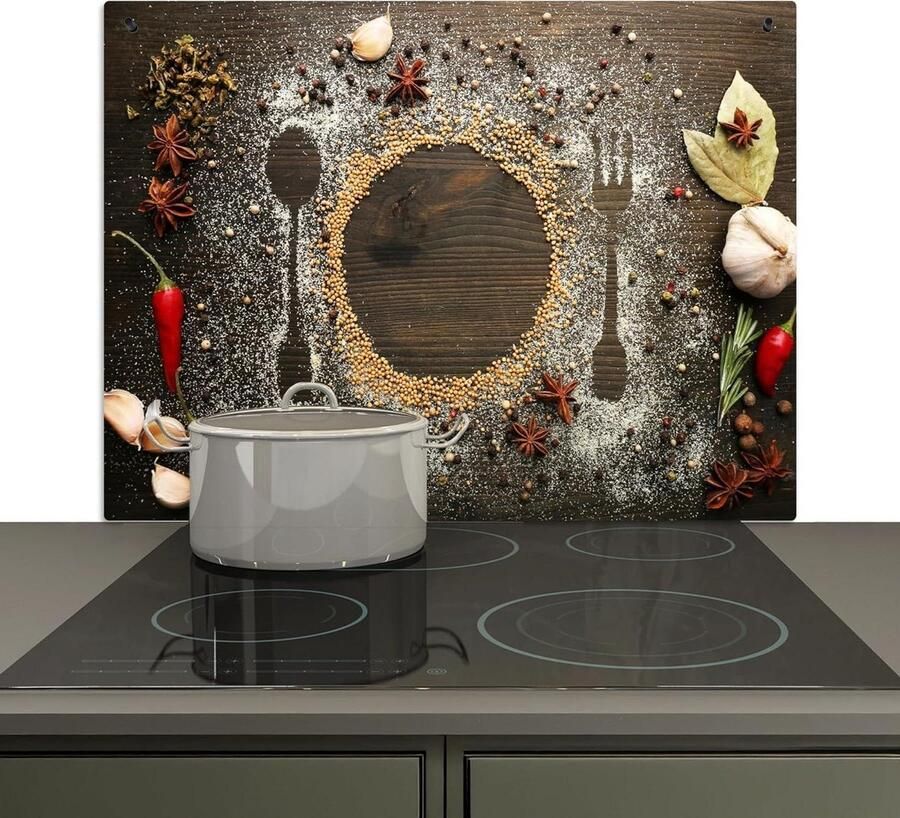 Spatwand Keuken Spatbeschermer Kookplaat Keukenwand Beschermen 2-in-1 Functie 52x81 cm Hout Kruiden