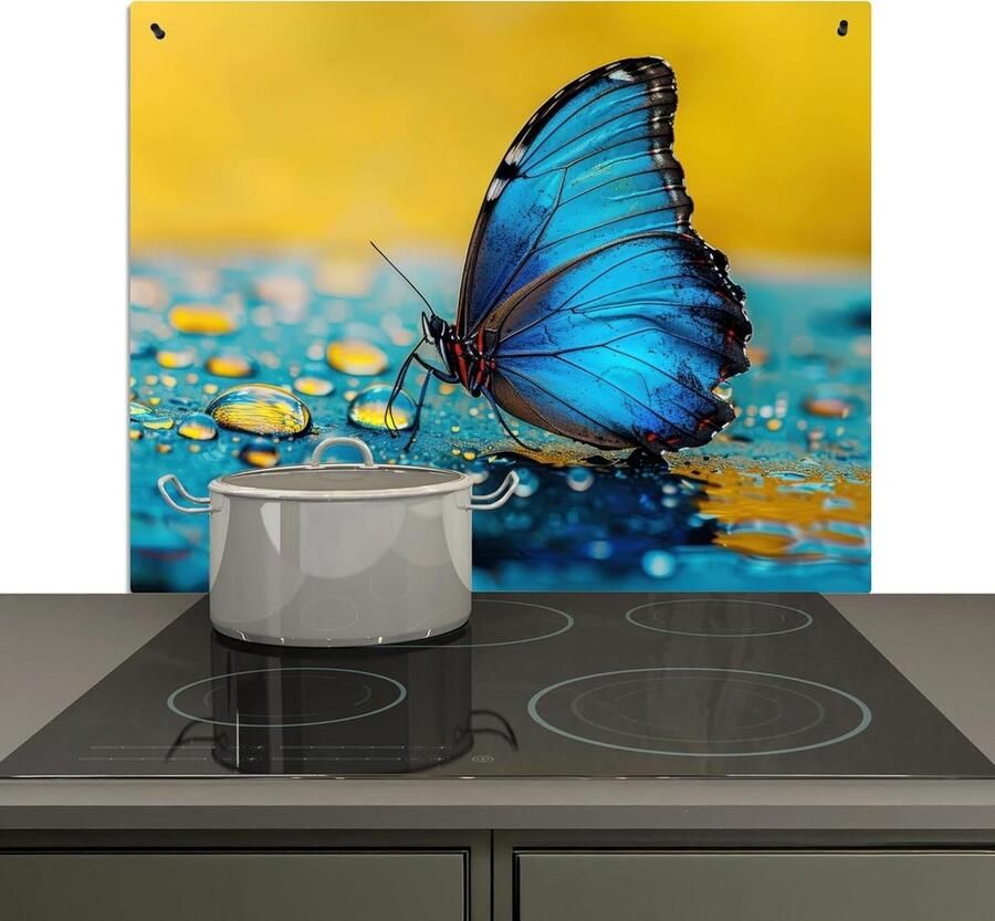 Spatwand Keuken Spatbescherming Kookplaat Muur Beschermen 2-in-1 Functie 52x59 cm Blauw Geel