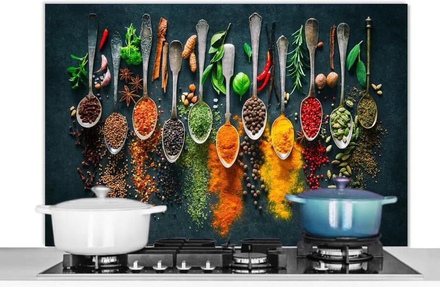 Spatwand Keuken Wandbeschermer Achterwand Koken en Reinigen Unieke Foto Print 100x65cm Kruiden en Specerijen - Foto 1