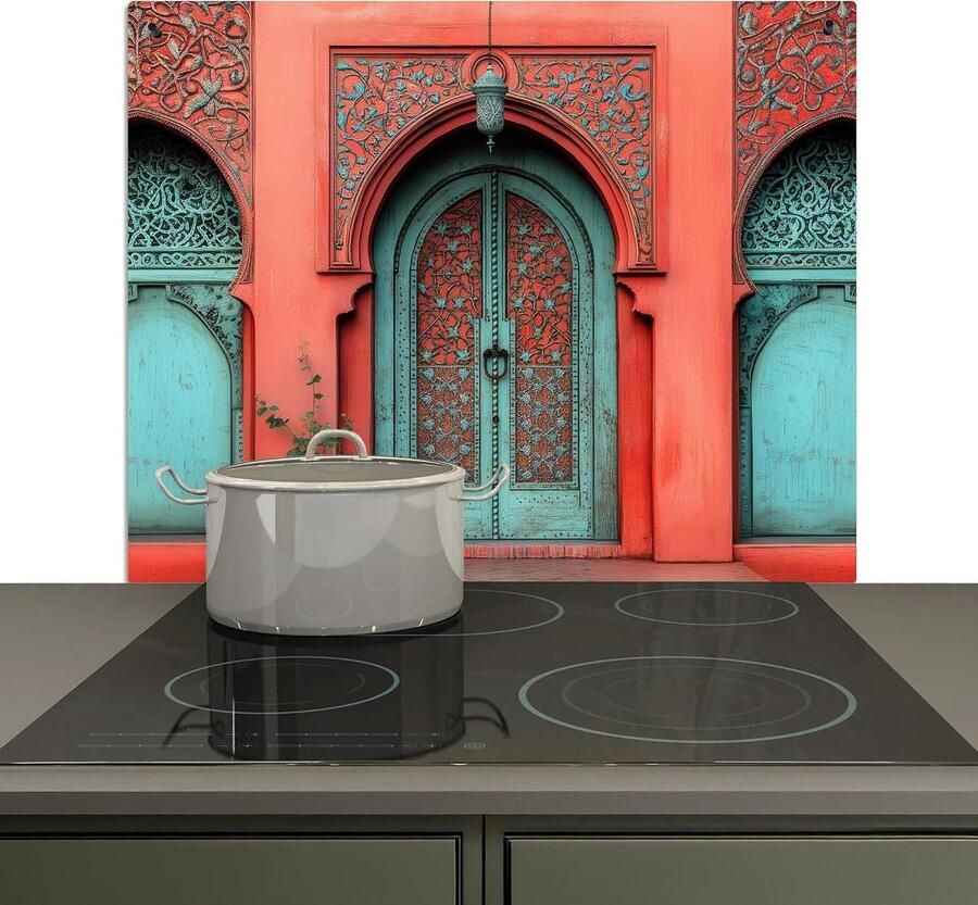 Spatwand Keuken Wandbeschermer Kookplaat Koken en Reinigen Dubbele Functie 52x60cm Turquoise