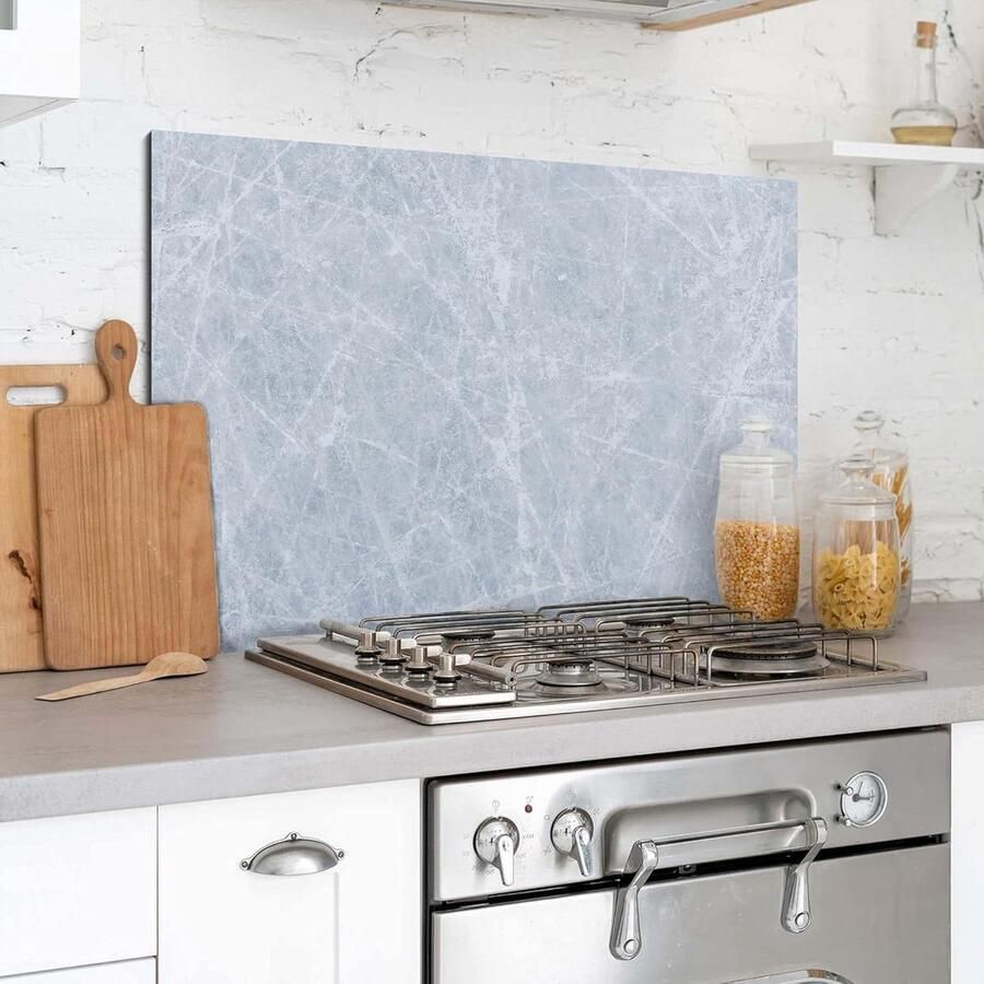 Spatwand Keuken Wandbescherming Pannen Koken Beschermen Hittebestendig Aluminium 48x72 cm Grijs Marmer
