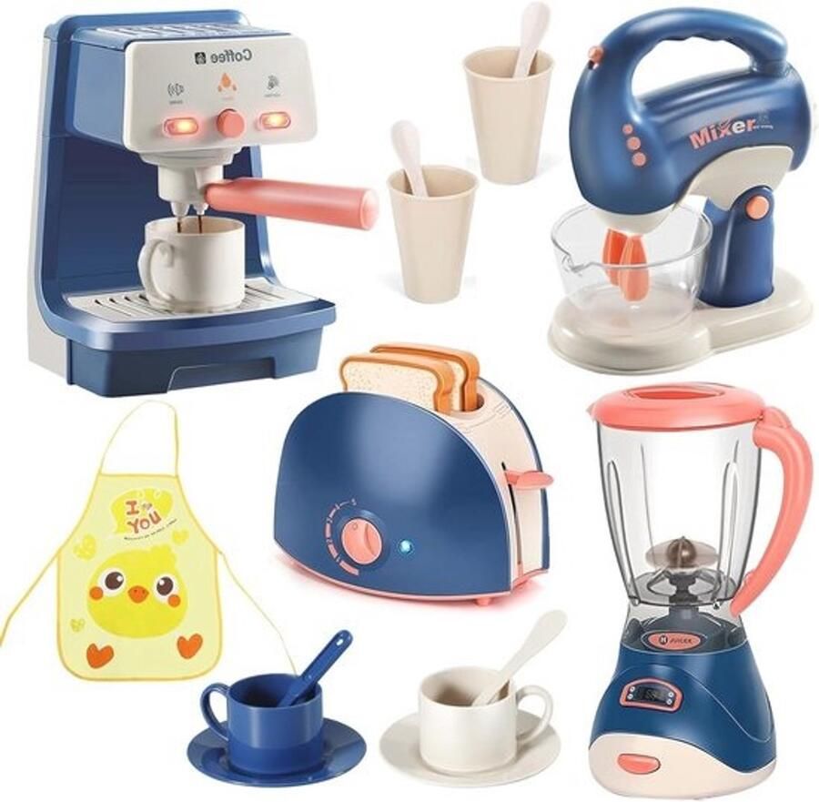 Speelgoedkeukenapparatuurset voor kinderen koffiemachine blender mixer en broodrooster