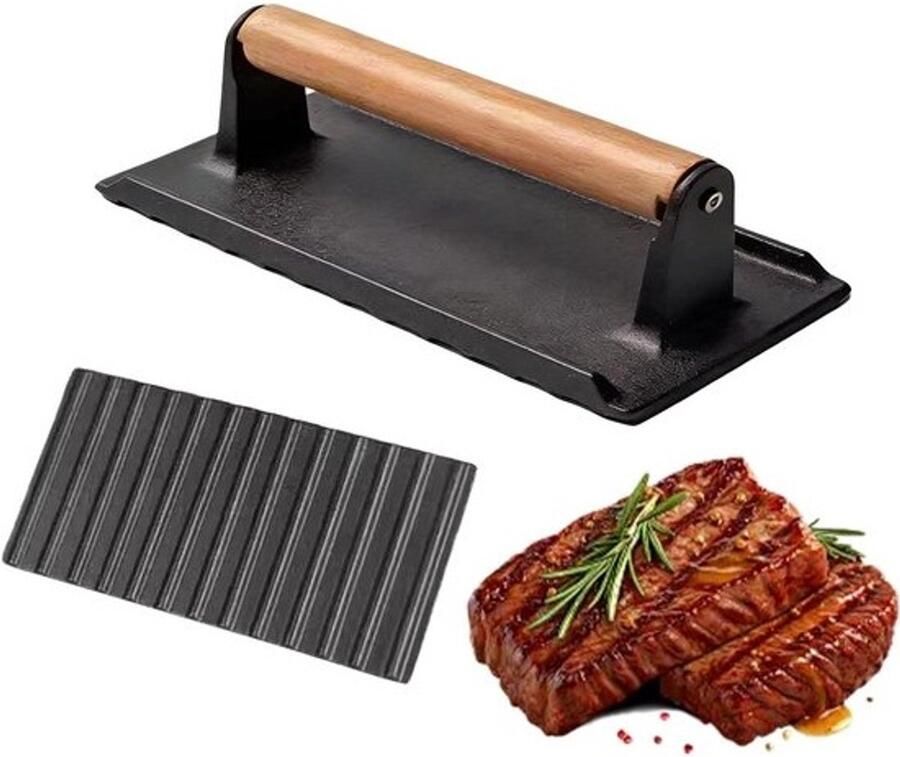 Spekpers met houten handvat Iron Smasher Non Stick Smash Burger Grill Press voor bakplaat grillen barbecue 's tortilla koken thuis keuken camping outdoor