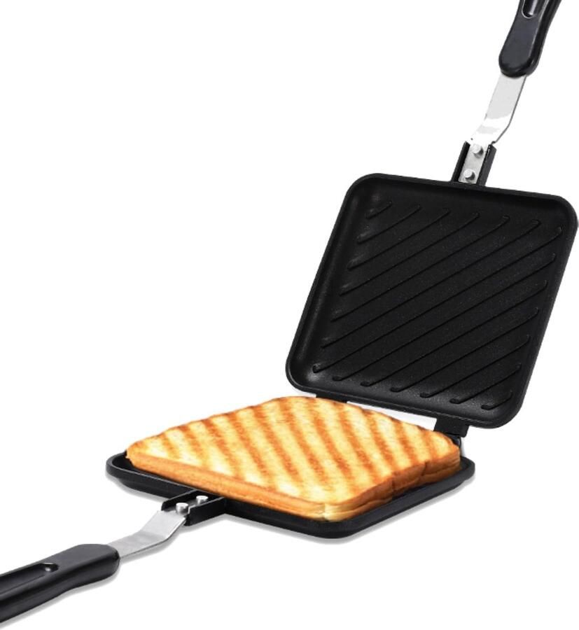 Store_8 Ontbijt Sandwich Maker Non Stick Sandwich Broodrooster Dubbelzijdige Bakpan met Easy Grip Handvat Rood Panini Press Geschikt vo