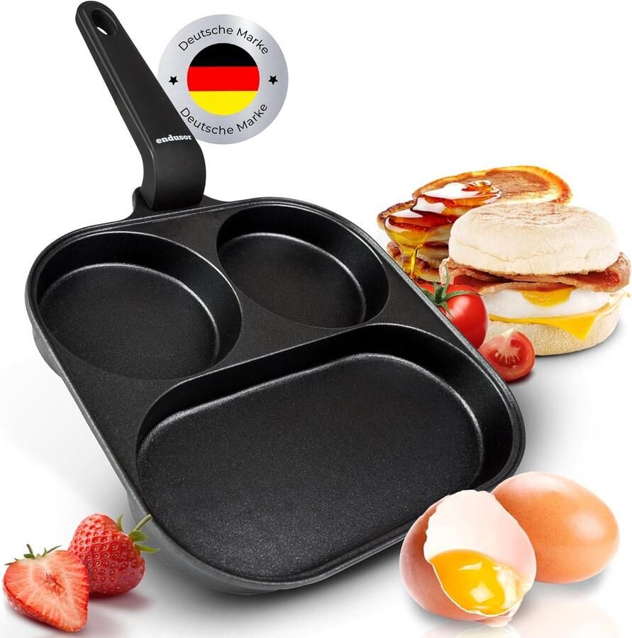 Spiegelei-pan Ontbijtpan 3 delen Gebakken Eieren Maken Antiaanbaklaag Inductie 21 cm Zwart