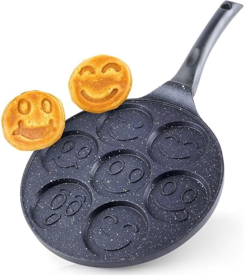 Spiegeleierpan Pannenkoekenpan Koekenpan met vormen Ontbijt maken 7 uitsparingen Ø 27 cm Zwart