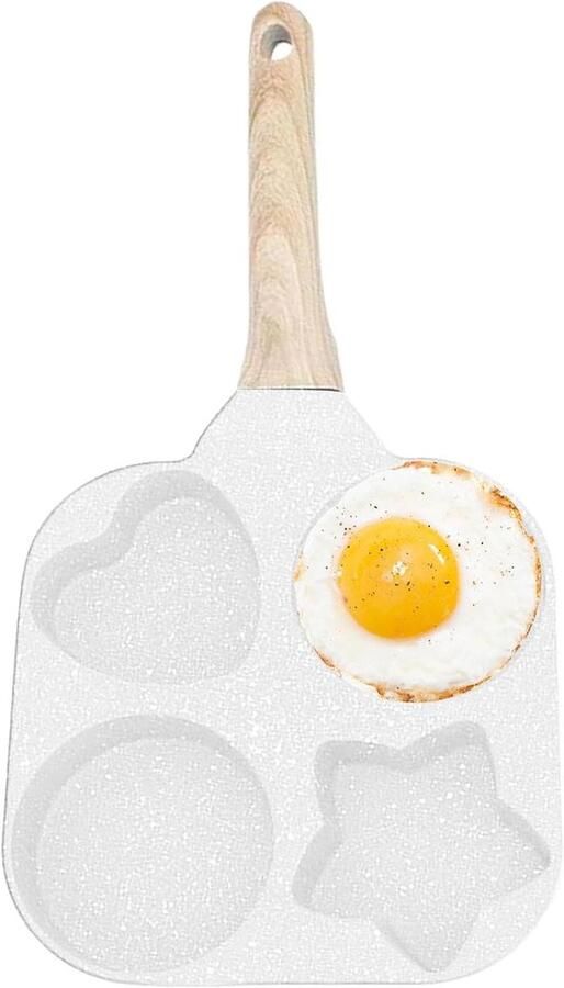Spiegeleipan 4 gaten Ontbijtpan pannenkoeken Vormen bakken Anti-aanbak graniet 18 cm Wit