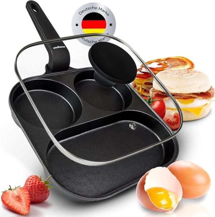 Spiegeleipan met deksel 21 cm Koekenpan met 4 vakken voor inductie geschikt voor alle fornuizen