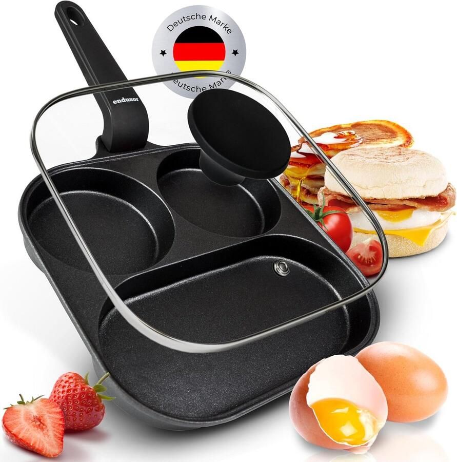 Spiegeleipannen met Deksel (21 cm) 4 Vakken Koekenpan voor Inductie en Alle Fornuizen