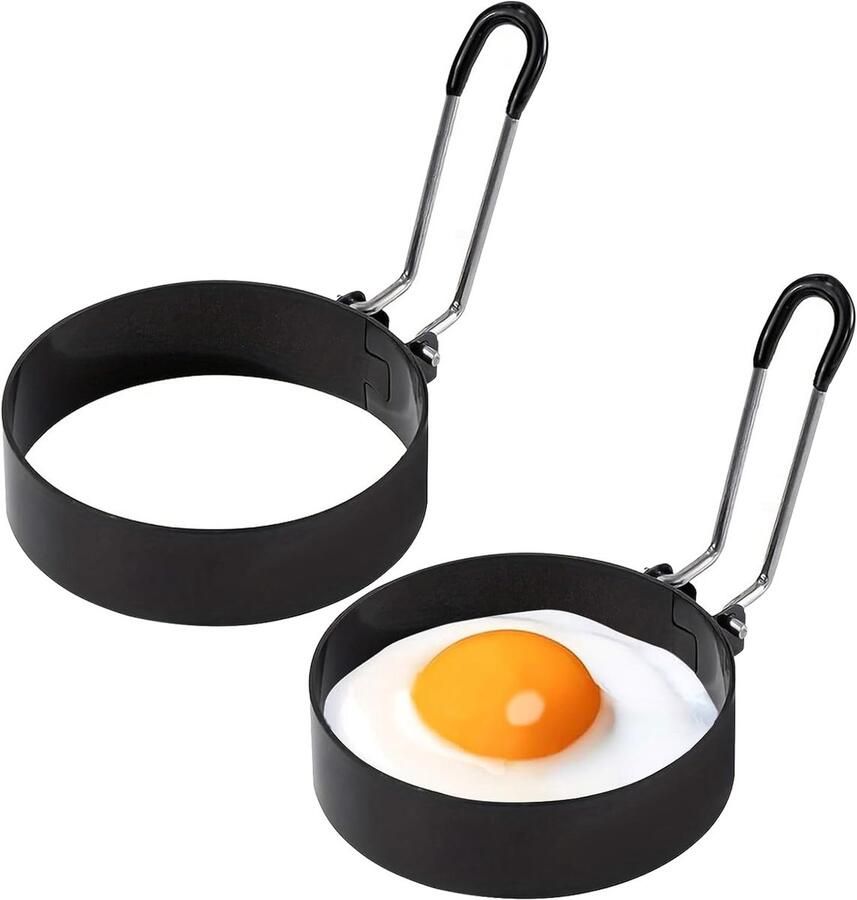 Spiegeleivorm set Eierring pannenkoekvorm Ontbijt maken Inklapbare handgrepen 7.6cm diameter zwart