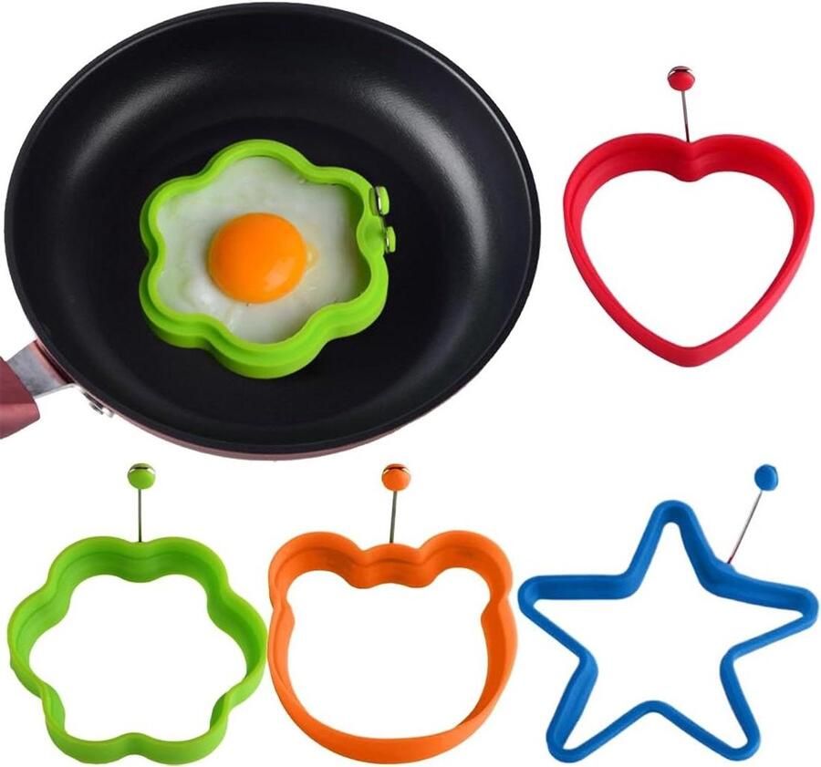 Spiegeleivorm Set Keuken Ringen Ontbijt Maken Hittebestendig Siliconen 4 Stuks Meerkleurig