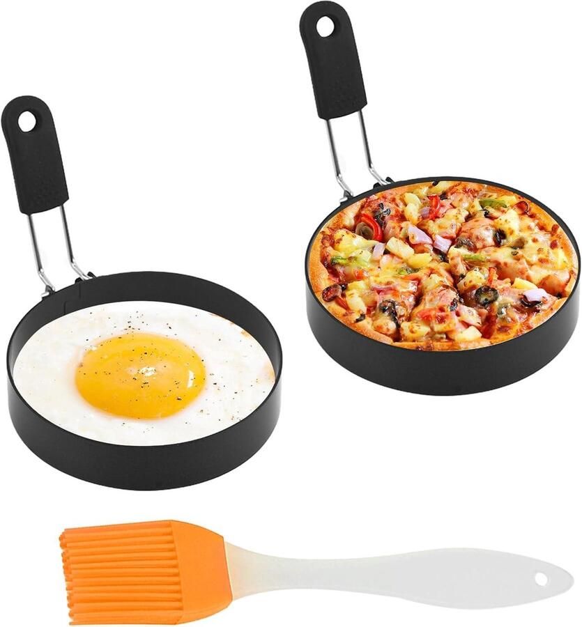 Spiegeleivormen Set Eierringen Pan Perfect Eten Maken Anti-aanbaklaag 2 Stuks Zwart