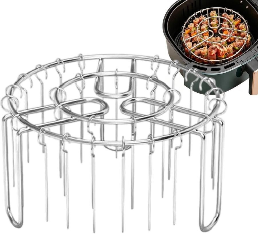 Spieshouder Luchtfriteuse Verticale Grill Gelijkmatig Koken Roestvrij Staal 49 Spiesen Zilver