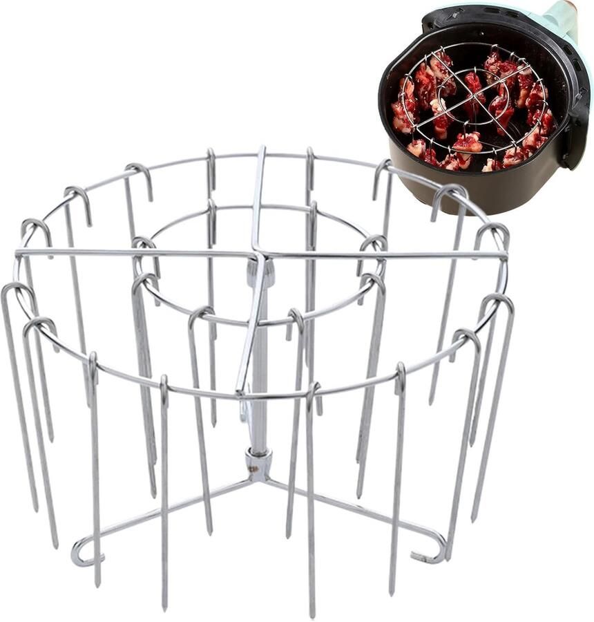 Spiesjeshouder Airfryer Grillrek Kebab Verticaal Grillen 360 Graden Verwarming 16 x 10 cm Zilver