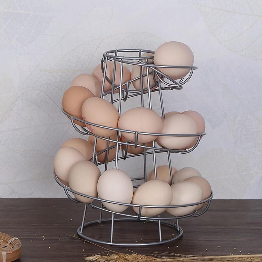 Spiraal Ei Opslag Eierhouder Mand Keuken Organiseren Roller Opslag Ontwerp 12-18 Eieren Zilver