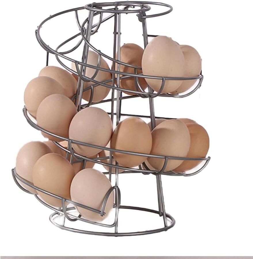 Spiraal Eierstandaard Eierrek Keuken Eieren Opbergen Roterend Design 30-36 Eieren Zilver