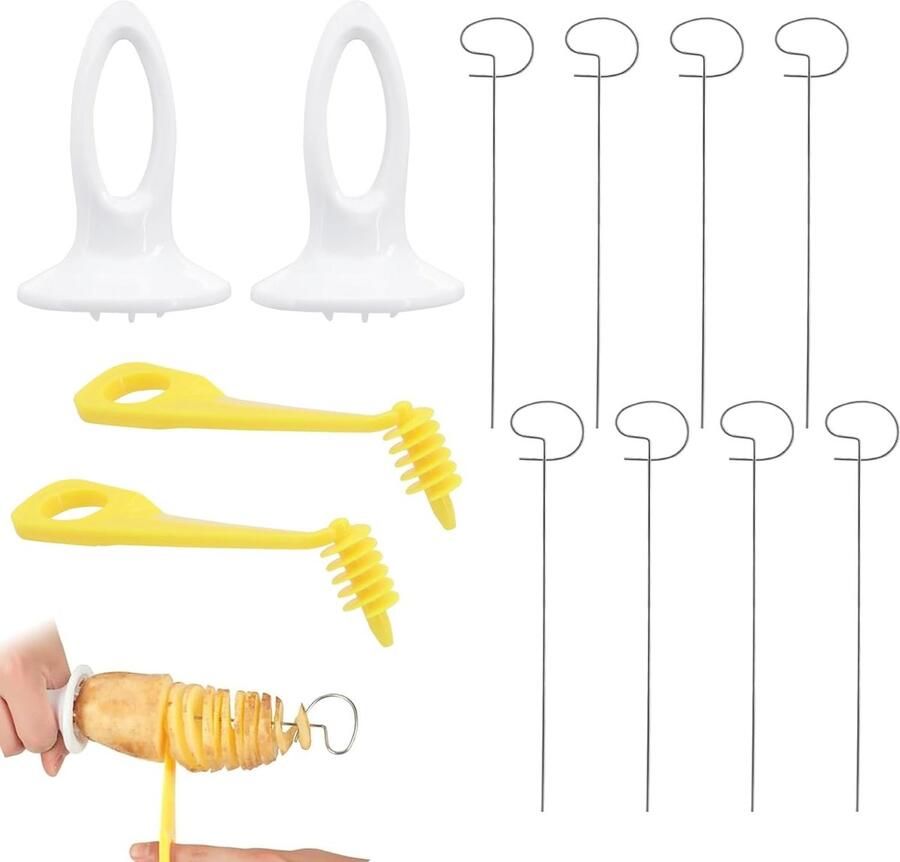 Spiraalsnijder voor aardappelen aardappelsnijder van roestvrij staal met 2 kunststof handgrepen en spiraalsnijder en 8 spiesen voor aardappeltoren barbecuefeest