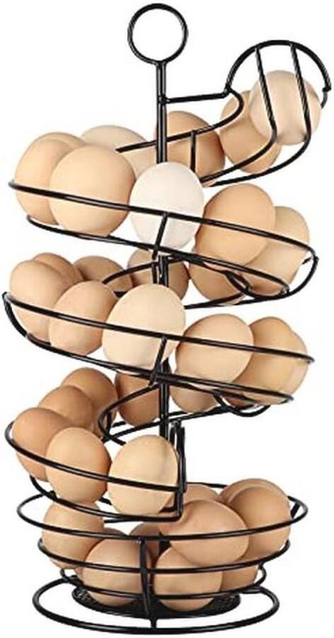 Spiraalvormig eierrek van zwart metaal met opbergmandje