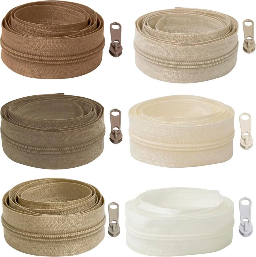 Spiral ritssluitingsset 6x1 m N°5 nuance beige + 18 niet-vergrendelbare metalen sliders N°5 voor naai-project