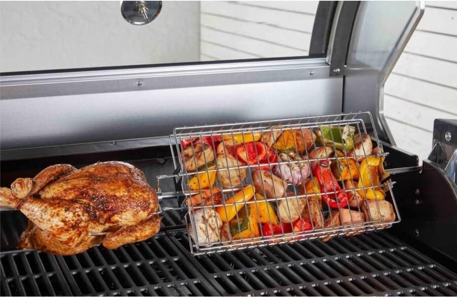 Spit Grill Basket Grillmand Barbecueën 4 Posities 41 cm Zilver