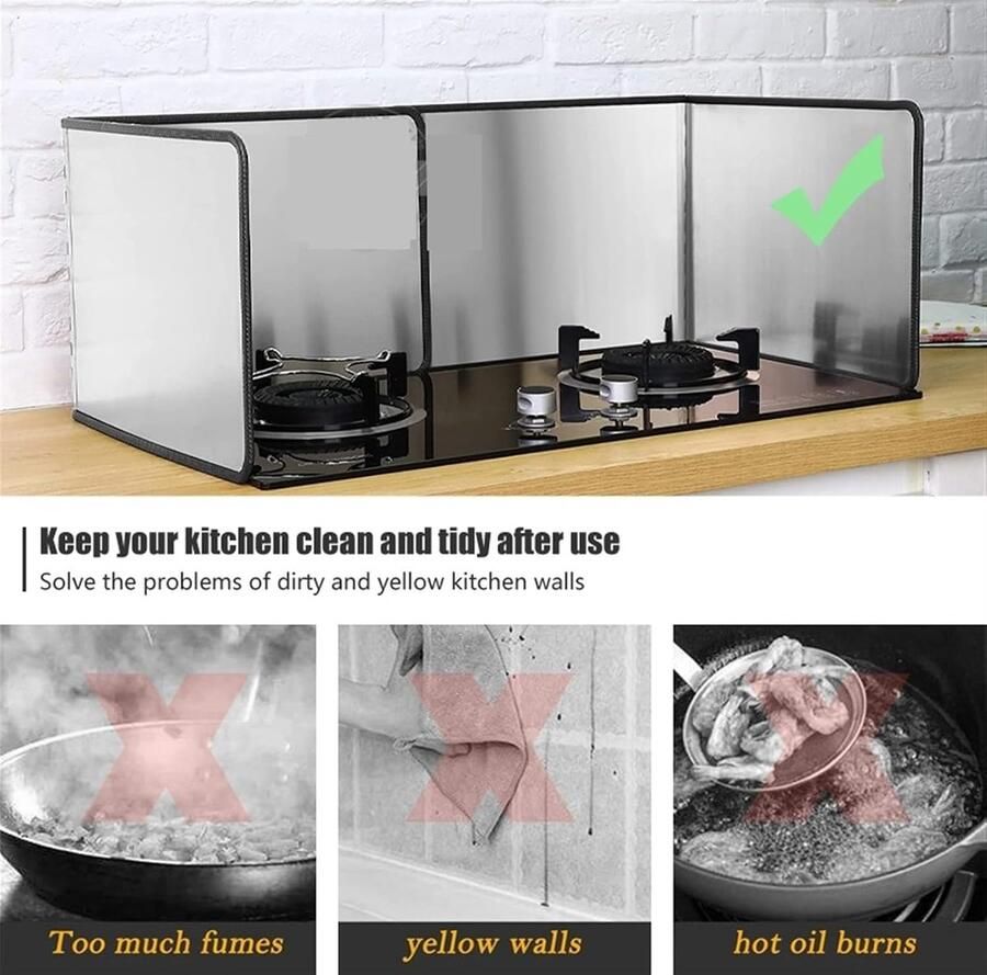 Splatter Guard Keuken Scherm Koken Beschermen Opvouwbaar Ontwerp 30x80 cm Zilver