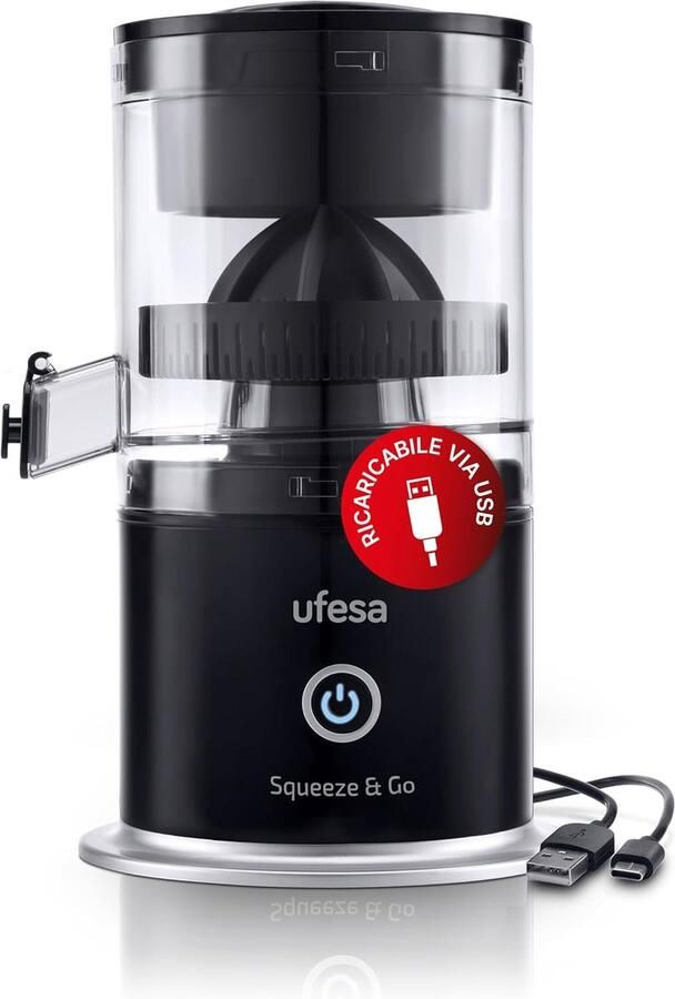 Squeeze & Go citruspers elektrisch oplaadbaar met USB-C draagbaar sinaasappelpers limoenpers 1500mAh-batterij 220 ml BPA-vrij