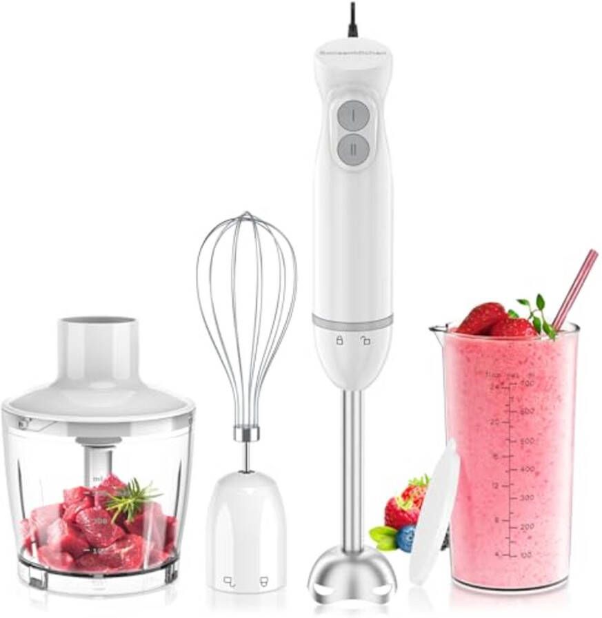 Staafmixer 1000 W met Hakmolen en Garde Perfect voor Babyvoeding Soepen Smoothies en Puree