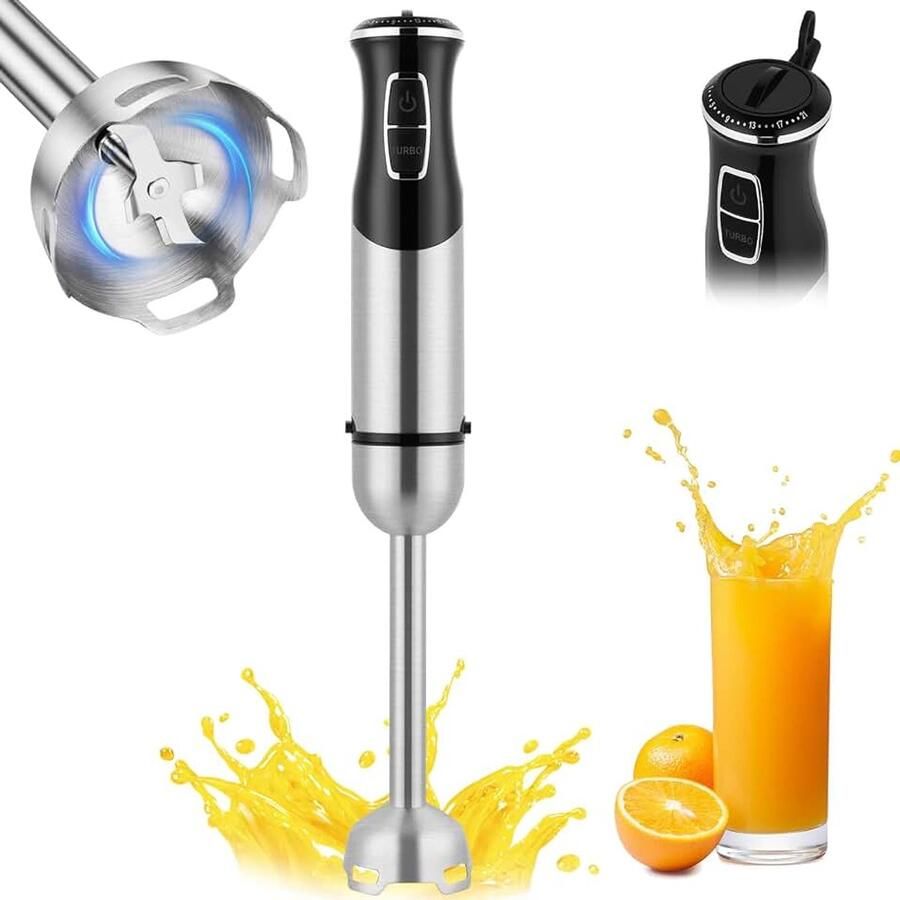 Staafmixer 1000 W pureerstaaf met 21 instelbare snelheden en turbo-modi pureerstaaf roestvrij staal staafmixer elektrisch handblender voor babyvoeding salades saus en smoothies zwart