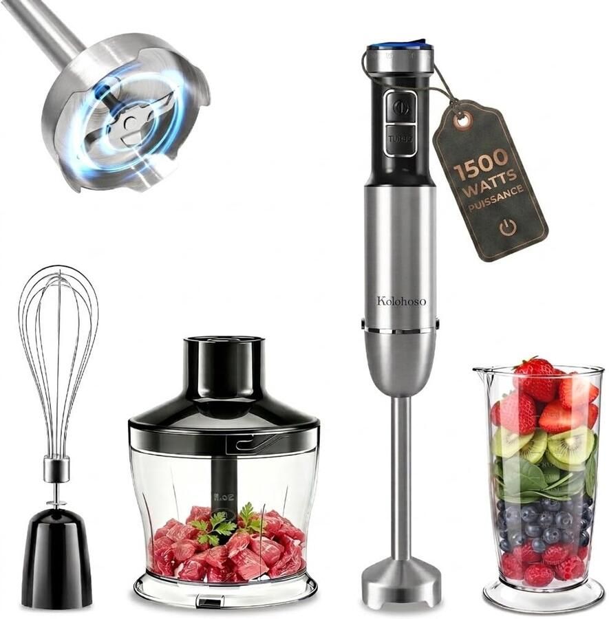 Staafmixer 1500 W Zwart 600 ml Inhoud Roestvrij Staal Keukenmixer Elektrisch Met Snoer