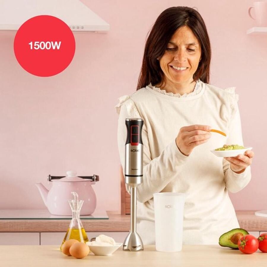 Staafmixer + 1500W 21 snelheden Turbo 4 RVS-messen spatbescherming 700 ml maatbeker vaatwasserbestendig ergonomisch