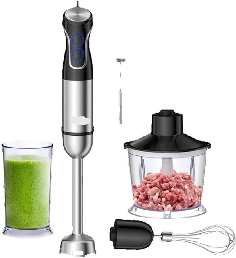 Staafmixer 1500W Handblender Blender 5-in-1 Functionaliteit RVS Messen Traploze Snelheid Inclusief Hakmolen RVS 4-blads Messen Foodprocessor
