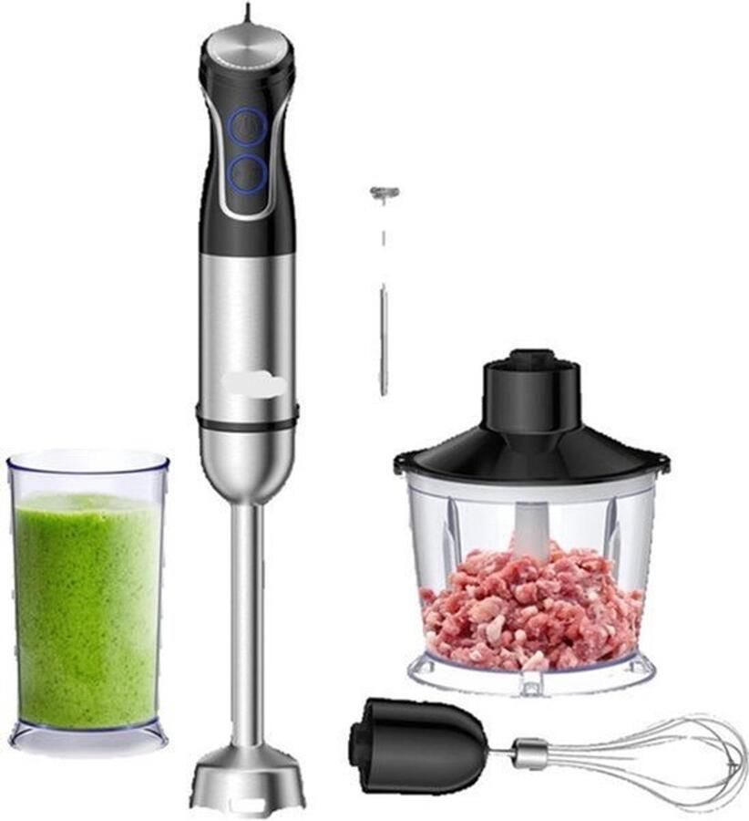 Staafmixer 1500W Handblender Blender 5-in-1 Functionaliteit RVS Messen Traploze Snelheid Inclusief Hakmolen RVS 4-blads Messen Foodprocessor