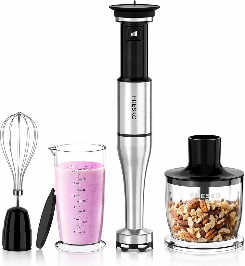 Staafmixer 4-in-1 – 1000 W – Variabele Snelheid – 500 ml Hakmolen – RVS Messen