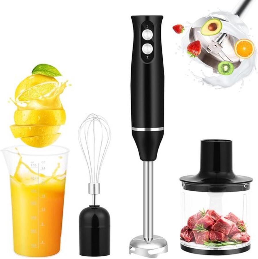 Staafmixer 4-in-1 500W RVS 2 snelheden & accessoires inbegrepen