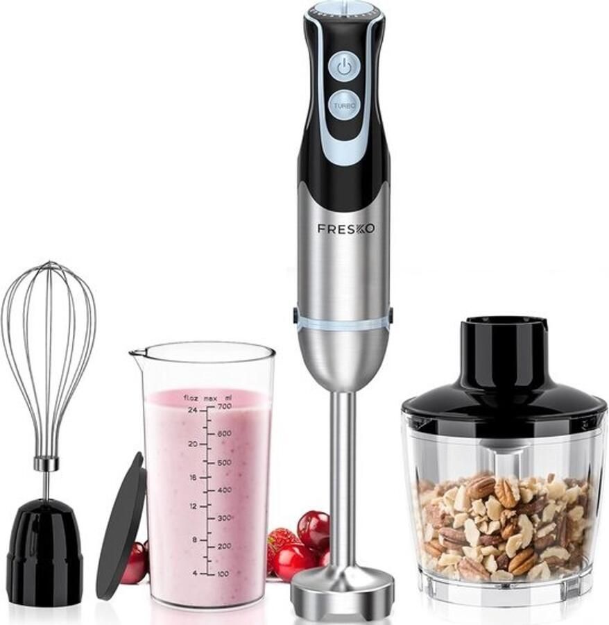 Staafmixer 4-in-1 Handblender Voor keukenbereidingen Krachtige motor van 1000W 700 ml Zilver