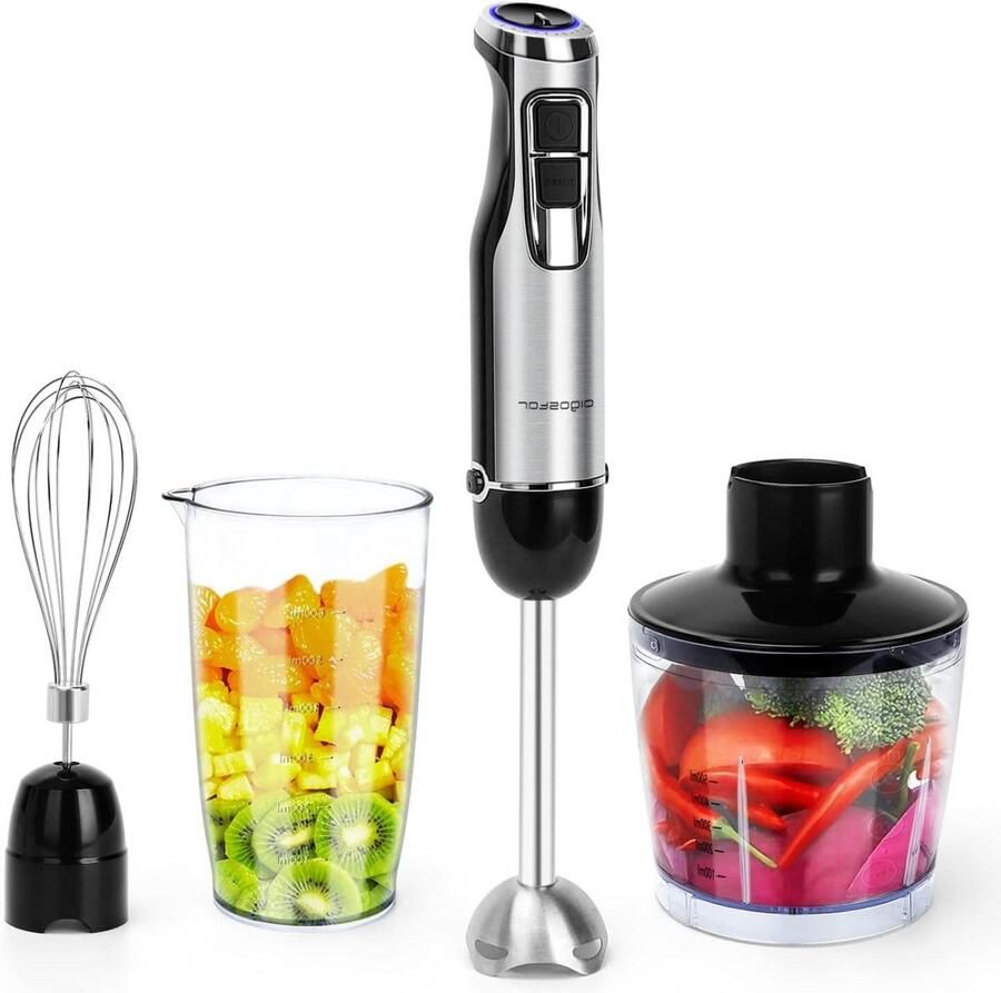 Staafmixer 4-in-1 Keukenmixer Set Maaltijden Bereiden Krachtige 1000W Motor 500 ml Hakmolen Zilver
