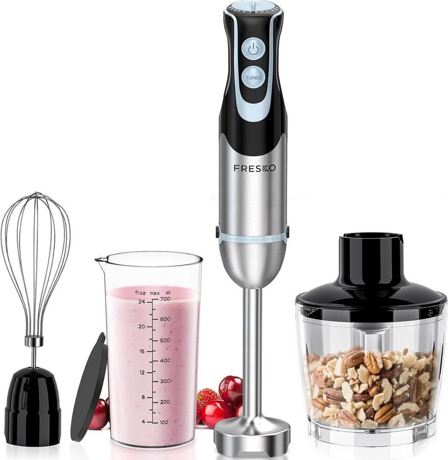 Staafmixer 4-in-1 Krachtige 1000 W Mixer met 12 Snelheden en Turbomodus Voor Smoothies en Soepen