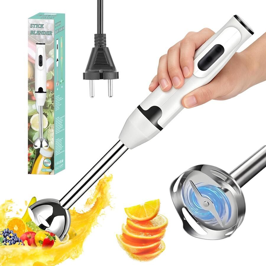 Staafmixer 400W Elektrische Handblender RVS Mixvoet Variabele Snelheid Voor Soep Saus Smoothies en Sap Compact Keukenapparaat Wit