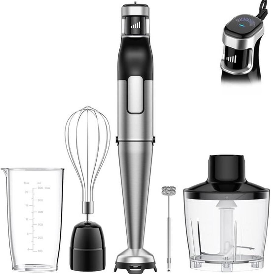 Staafmixer 5-in-1 Zwart 1100 W Vermogen 600 ml Inhoud Roestvrij Staal Elektrisch Met Snoer Dompelblender