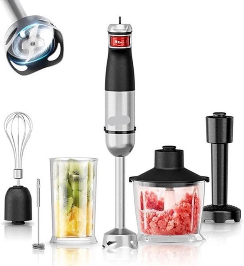 Staafmixer 6-In-1 1200W Handblender Elektrisch Roestvrijstalen Messen Opzetstukken voor Kloppen Hakken en Pureren Foodprocessor 18 000RPM Zwart