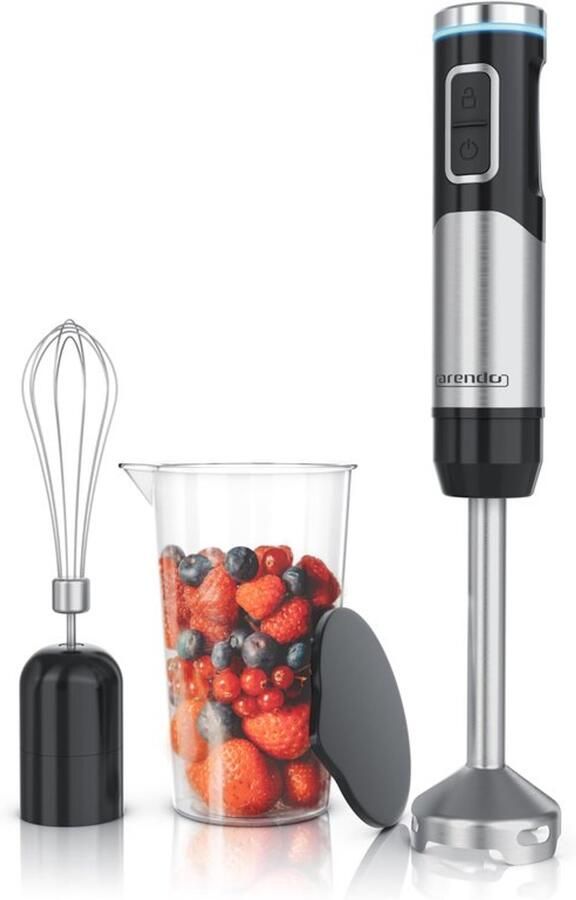 Staafmixer draadloos 200 Watt – met accu RVS handmixer – pureerstaaf – garde – maatbeker – traploze snelheid – toetsvergrendeling set