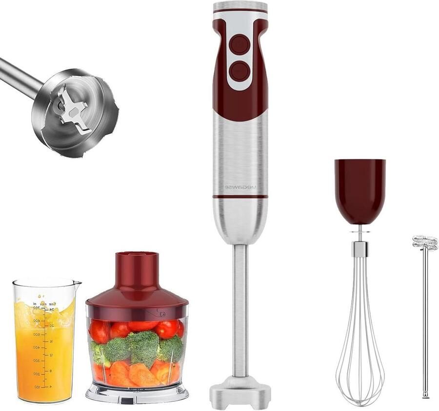 Staafmixer Handblender Keukenbereidingen Krachtige 1000W motor 5-in-1 Rood